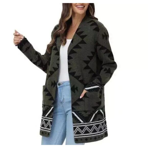 FRYE The Cozy Cardigan, Green Aztec Women’s Med. - Picture 1 of 8